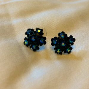 Blue & Black Floral Earrings